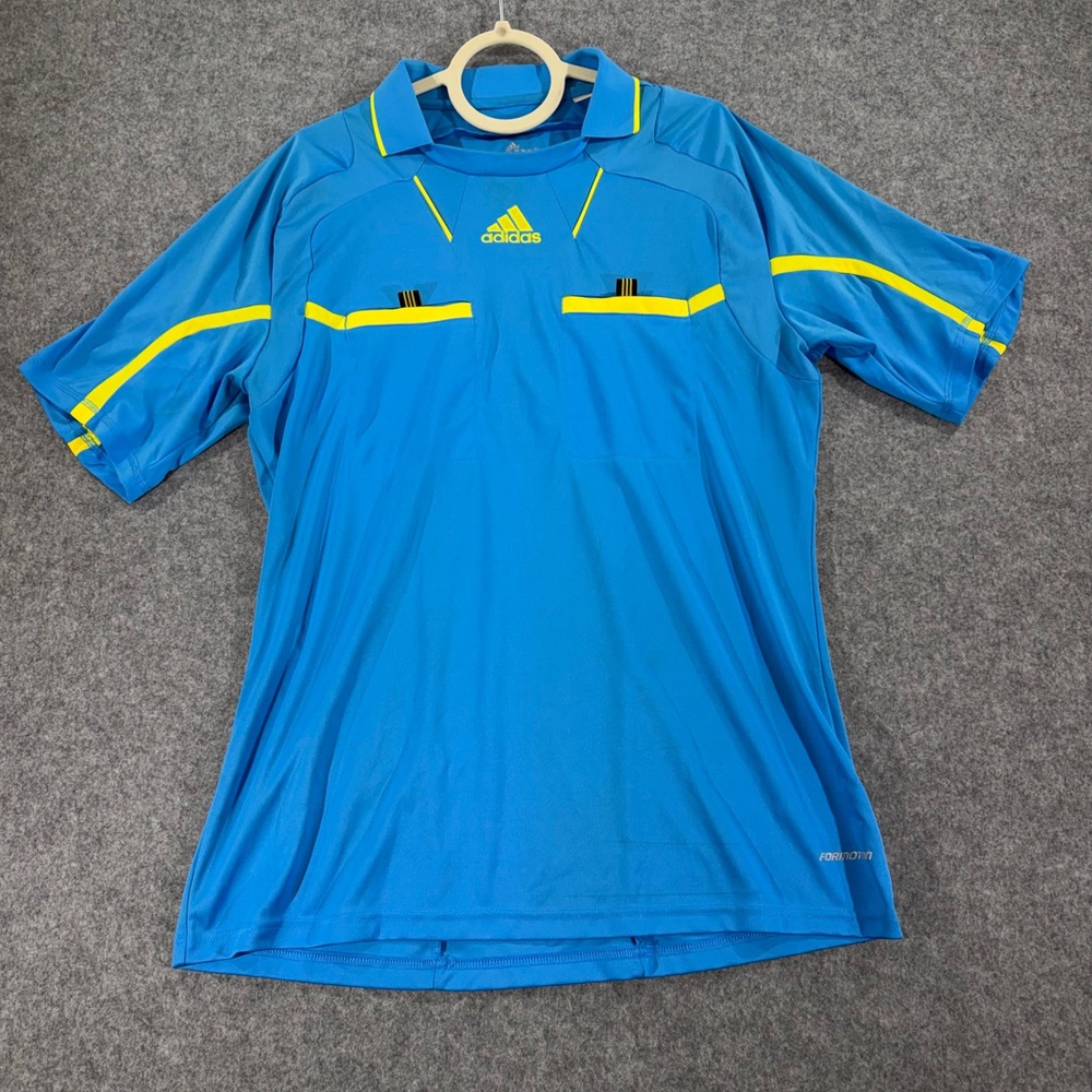 Adidas ClimaCool Soccer Referee Jersey Mens Large Blue Yellow Short Sleeve